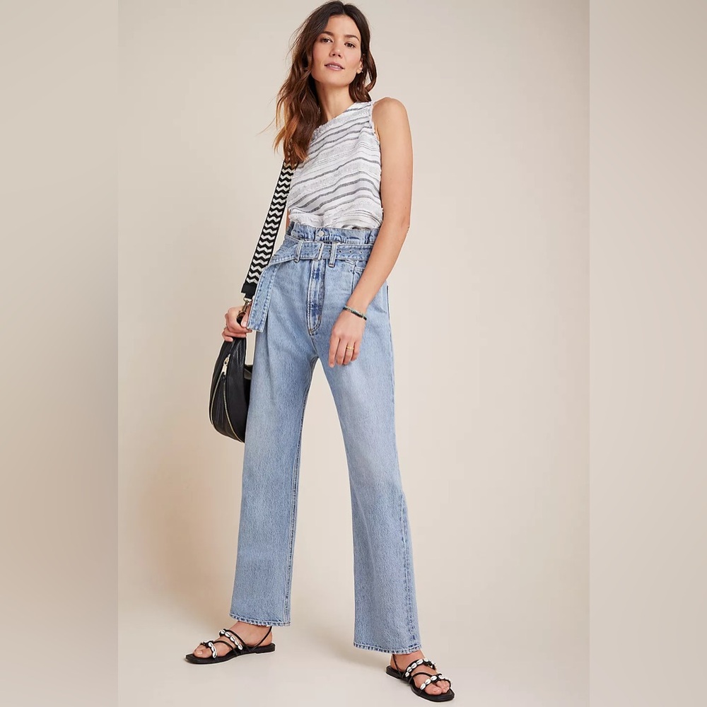 AGOLDE x ANTHROPOLOGIE NWOT 90s Cinched Ultra High Rise Straight Jeans - Picture 4 of 13